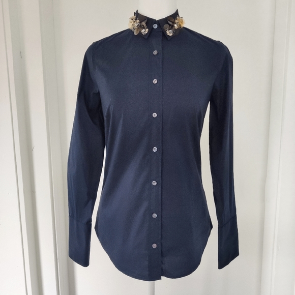 J. Crew Collection Perfect Shirt with Embellished Collar - Picture 1 of 4